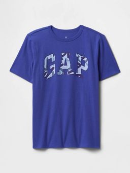 GAP - Boys' Blue Logo Print Short Sleeves Round Neck T-Shirt