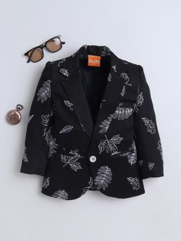 Mini Stitch - Cotton Woven Full Sleeves Embriodered Blazer - Black