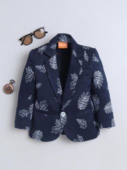Mini Stitch - Cotton Woven Full Sleeves Embriodered Blazer - Navyblue