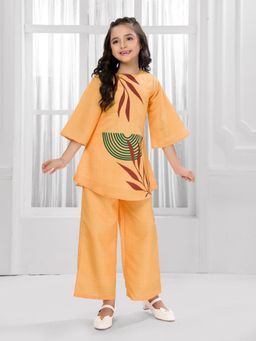 Mini Stitch - Yellow Cotton Silk Woven Kurta and Pant