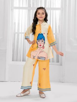 Mini Stitch - Cotton Silk Woven Kurta and Pant - Yellow