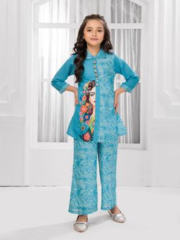 Mini Stitch - Cotton Silk Woven Kurta and Pant- Blue