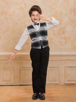 Mini Stitch - Cotton Shirt Trouser Waistcoat with Bow- White