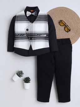 Mini Stitch - Full Sleeves Shirt Trouser Waistcoat with Bow - Black