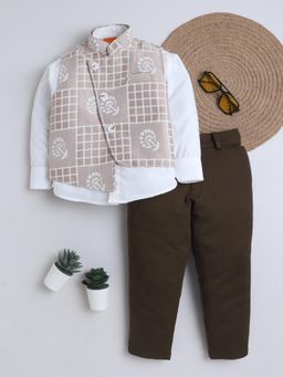 Mini Stitch - Full Sleeves Shirt Trouser and Waistcoat- Beige