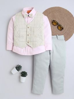 Mini Stitch - Coudoroy Shirt Trouser Waistcoat with Bow - Offwhite