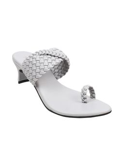 Metro - Womens Grey Block Heel ChappalsMetro Braided Grey Heels