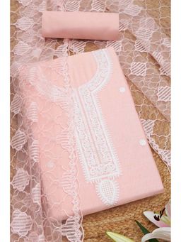 Soch - Women Peach Chanderi Embroidered Unstitched Top with Bottom & Dupatta (Set of 3)