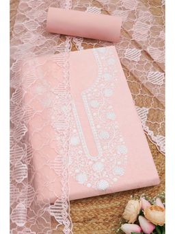 Soch - Women Peach Chanderi Embroidered Unstitched Top with Bottom & Dupatta (Set of 3)