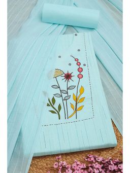 Soch - Women Powder Blue Cotton Striped Unstitched Top with Bottom & Dupatta (Set of 3)