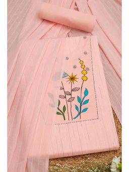 Soch - Women Peach Cotton Striped Unstitched Top with Bottom & Dupatta (Set of 3)