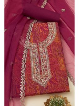 Soch - Women Magenta Organza Ethnic Motif Unstitched Top with Bottom & Dupatta (Set of 3)