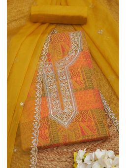 Soch - Women Mustard Organza Ethnic Motif Unstitched Top with Bottom & Dupatta (Set of 3)