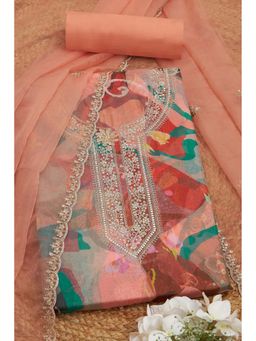 Soch - Women Peach Organza Abstract Print Unstitched Top with Bottom & Dupatta (Set of 3)