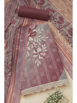 Soch - Women Onion Pink Linen Floral Print Unstitched Top with Bottom & Dupatta (Set of 3)