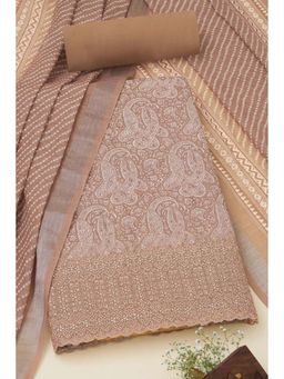 Soch - Women Brown Linen Paisley Print Unstitched Top with Bottom & Dupatta (Set of 3)
