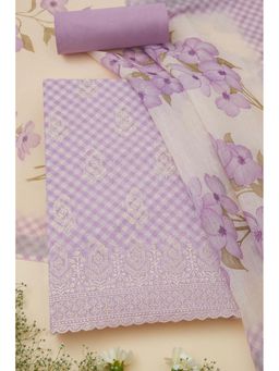 Soch - Women Lavender Linen Paisley Print Unstitched Top with Bottom & Dupatta (Set of 3)