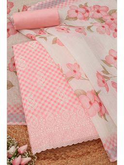 Soch - Women Peach Linen Paisley Print Unstitched Top with Bottom & Dupatta (Set of 3)