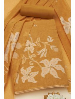 Soch - Women Beige Chanderi Floral Print Unstitched Top with Bottom & Dupatta (Set of 3)
