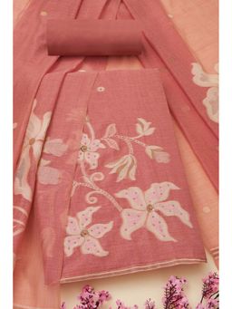 Soch - Women Peach Chanderi Floral Print Unstitched Top with Bottom & Dupatta (Set of 3)