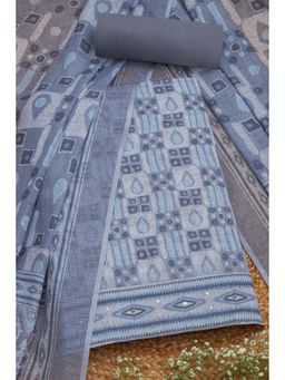 Soch - Women Grey Linen Geometric Print Unstitched Top with Bottom & Dupatta (Set of 3)