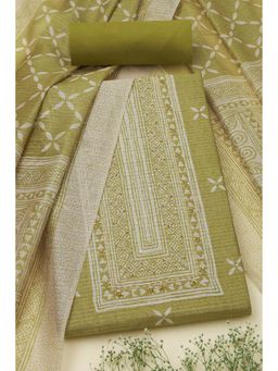 Soch - Women Olive Tussar Geometric Print Unstitched Top with Bottom & Dupatta (Set of 3)