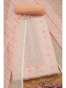 Soch - Women Peach Linen Polka Dots Unstitched Top with Bottom & Dupatta (Set of 3)
