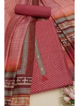 Soch - Women Blush Pink Tussar Geometric Print Unstitched Top with Bottom & Dupatta (Set of 3)