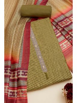 Soch - Women Olive Tussar Geometric Print Unstitched Top with Bottom & Dupatta (Set of 3)