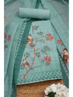 Soch - Women Powder Blue Linen Botanical Print Unstitched Top with Bottom & Dupatta (Set of 3)