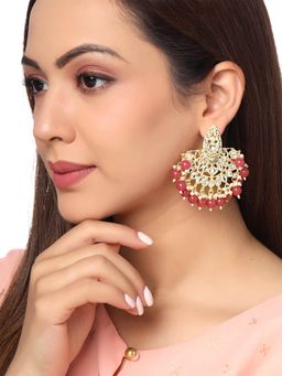 Yellow Chimes - Red Contemporary Gold-Plated Chandbalis Earrings