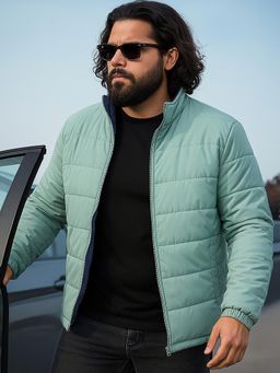 Bewakoof - Men's Sage & Navy Plus Size Reversible Puffer Jacket