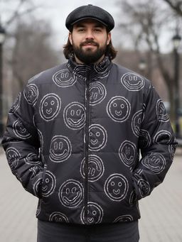 Bewakoof - Men's Navy Blue All Over Printed Oversized Plus Size Jacket