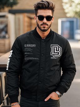 Bewakoof - Men's Black Error Typography Oversized Bomber Jacket