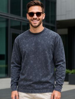 Bewakoof - Men's Dark Grey Oversized Acid Wash T-shirt