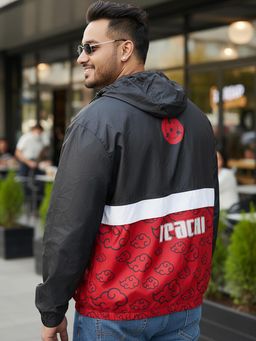 Bewakoof - Air 1.0 Naruto Men's Black Itachi Graphic Printed Oversized Plus Size Windcheater Jacket