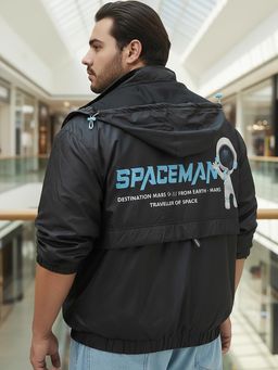 Bewakoof - Nasa Men's Black Graphic Printed Oversized Plus Size Bomber Jacket