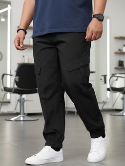 Bewakoof - Men's Jet Black Super Loose Fit Plus Size Cargo Jogger Pants