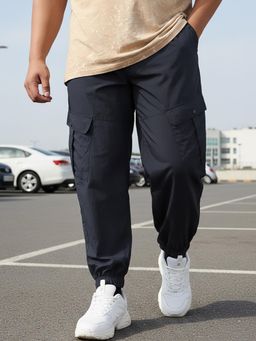 Bewakoof - Men's Navy Blue Super Loose Fit Plus Size Cargo Jogger Pants