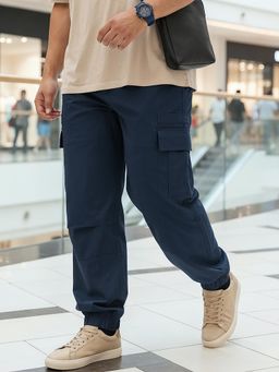 Bewakoof - Men's Navy Blue Oversized Plus Size Cargo Jogger Pants