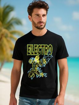 Bewakoof - Official Marvel Men's Black Electro Graphic Printed T-shirt