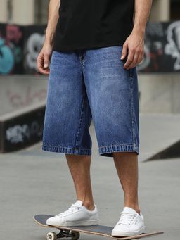 Bewakoof - Men's Blue Washed Baggy Fit Shorts