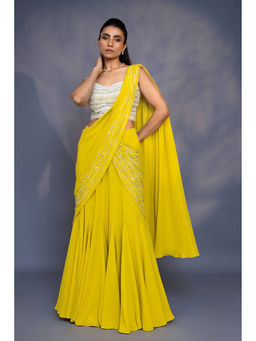 Daatri by meenakshi kakkar - Pre Draped Yellow Kali Saree with Stitched Blouse