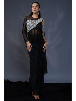 Daatri by meenakshi kakkar - Drape Corset Black Gown Saree with Stitched Blouse