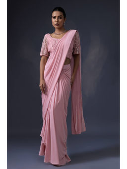 Daatri by meenakshi kakkar - Pre Draped Pink Embroidered Saree with Stitched Blouse