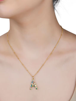 Lilly & Sparkle - Gold Toned Necklace with Multi Stone Studded Initial A Pendant