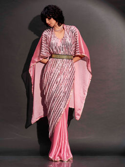 Tikhi Imli - Pink Designer Sequinned Kaftan Saree & Belt with Unstitched Blouse