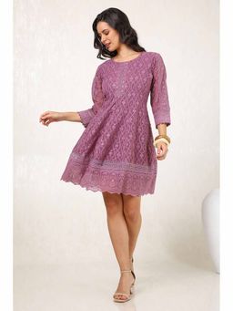 Soch - Women Purple Georgette Blend Embroidered Mini Dress with Sequence Work