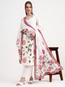 Yufta - Roman Silk White Kurta with Pant and Dupatta