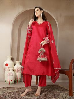 Yufta - Pink Dori Embroidery Mirror Work Anarkali Kurta with Pant and Dupatta